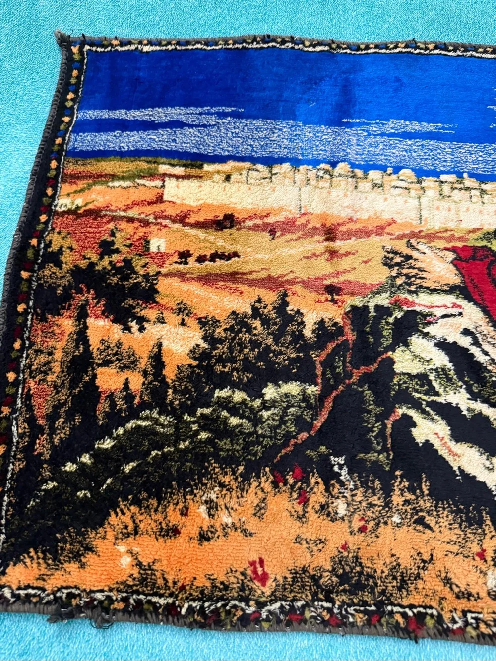Velvet Tapestry Depicting Jesus Christ Praying in the Garden of Gethsemane.- VTG